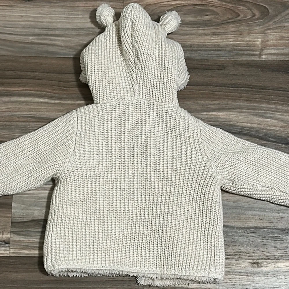 Baby Gap Cream Cable Knit Lined Button Down BearSweater Jacket Size 12-18 Months